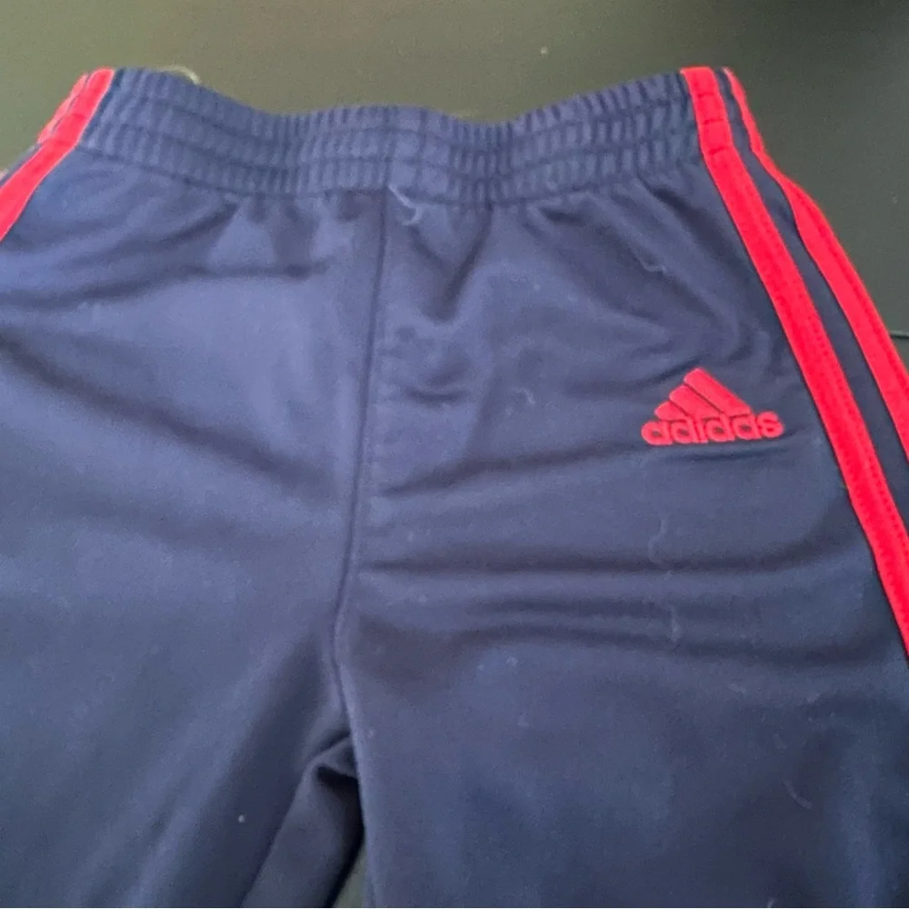 Adidas Toddler Navy Blue Joggers with Red Stripes, Size 24M
